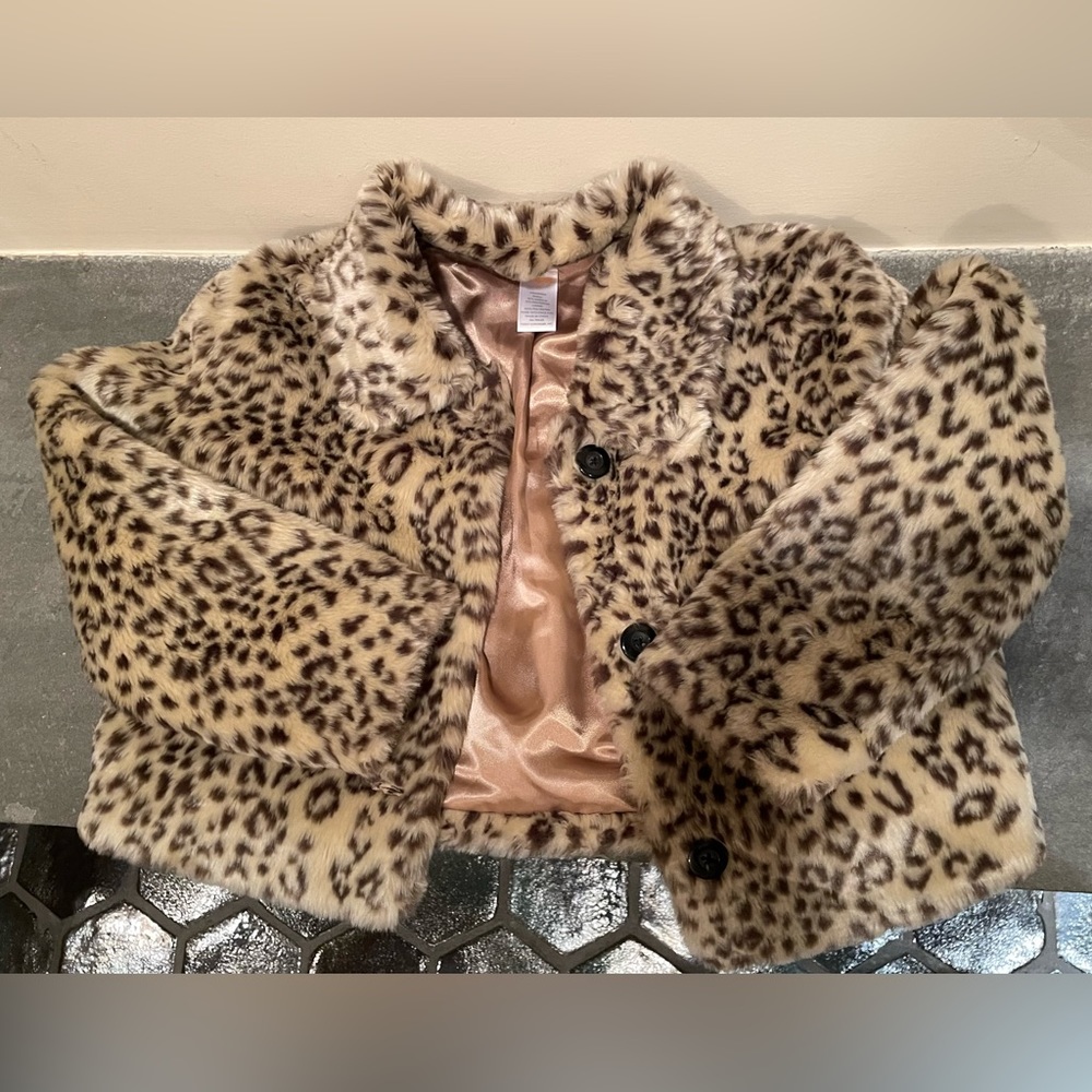 Gymboree faux fur leopard print cropped jacket